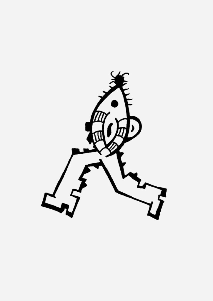 Fotzi zeigt einen grotesken Illuwillu Charakter zwischen schwarzem Humor, Chaos und menschlichen Abgründen, mit einem Arschloch auf dem Kopf